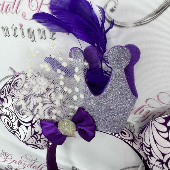 Disney ears jubilee brand new with tags crown feather bow Purple Silver Headband - Picture 3 of 10